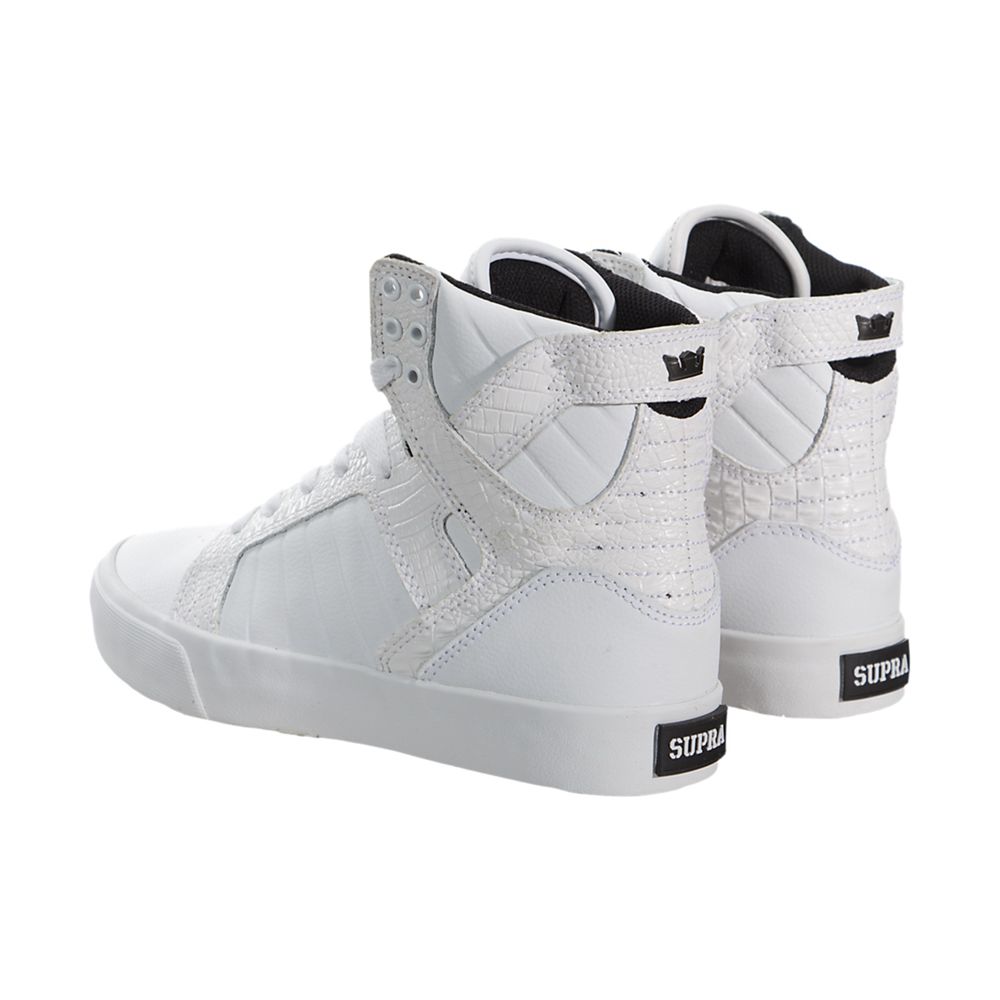 Baskets Montantes Supra SkyTop Blanche White/Croc-White Femme | ZCV-31332085